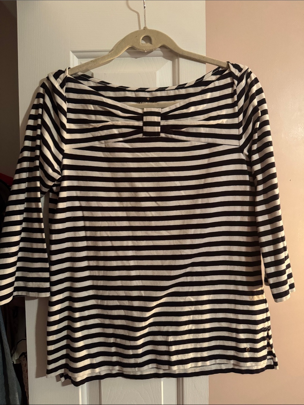 kate spade Black and White Striped Long Sleeve Boatneck Top